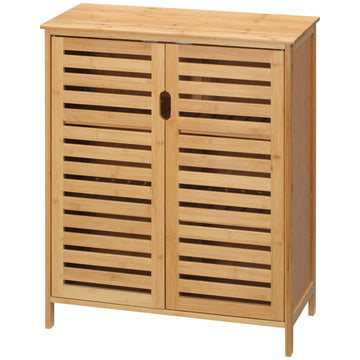 Badkamerkast van bamboe met lamellendeuren | Kleur: Bruin | Afmetingen: 68x32x86 cm