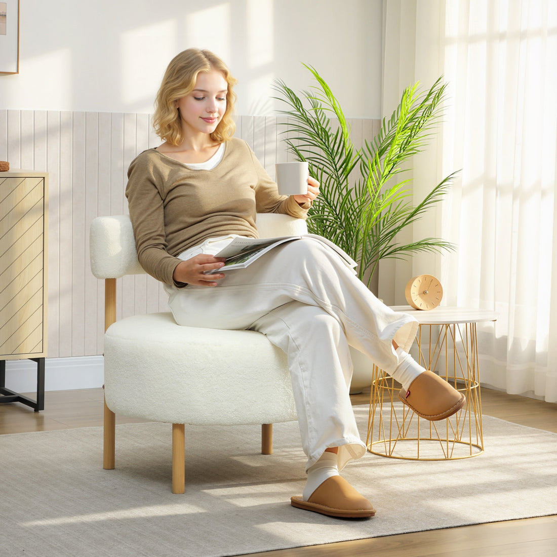 Sherpa Sessel - Weißer Loungesessel | Farbe: Weiß | Abmessungen: 67x67x71 cm