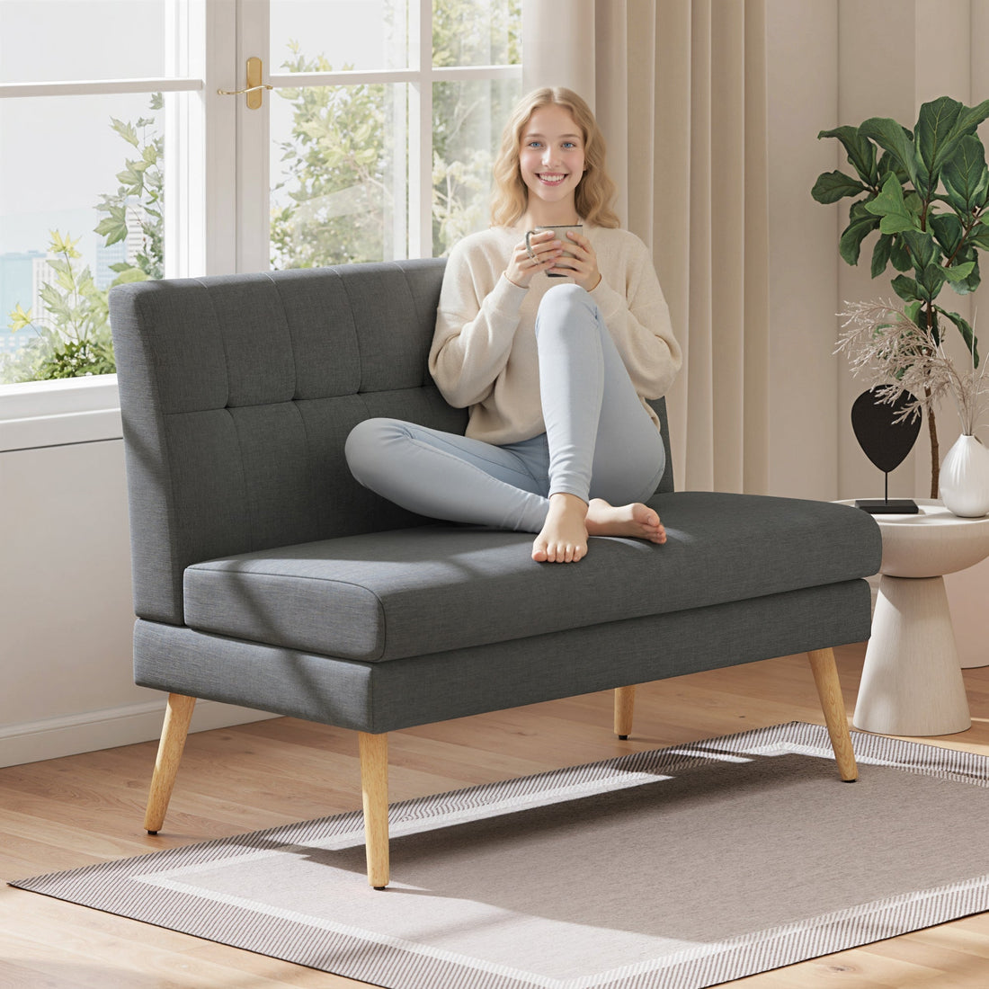 2-Sitzer Sofa mit gesteppter Rückenlehne, Grau | Farbe: Grau | Abmessungen: 118x68x90 cm