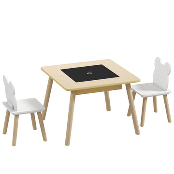 Kindertafel met 2 stoelen en opbergruimte | Kleur: Natuurhout | Afmetingen: 60x60x44 cm