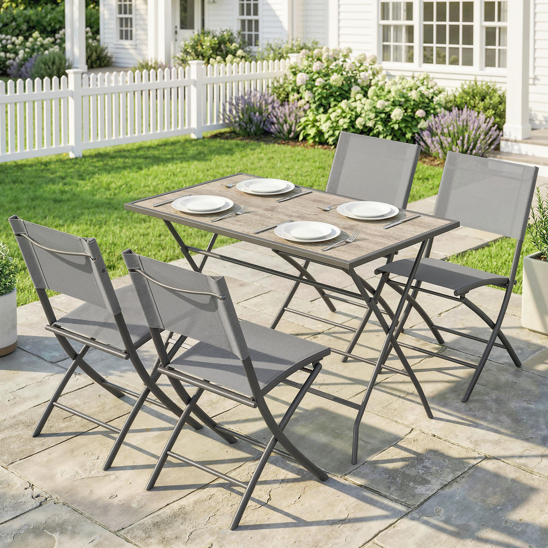 5-delige tuinmeubelset inklapbaar met 4 stoelen | Kleur: Grijs | Afmetingen: 112x67x71 cm