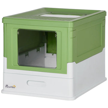 Kattenbak met instapopening en schep | Kleur: Wit+Groen | Afmetingen: 35.5x47.5x36.7 cm