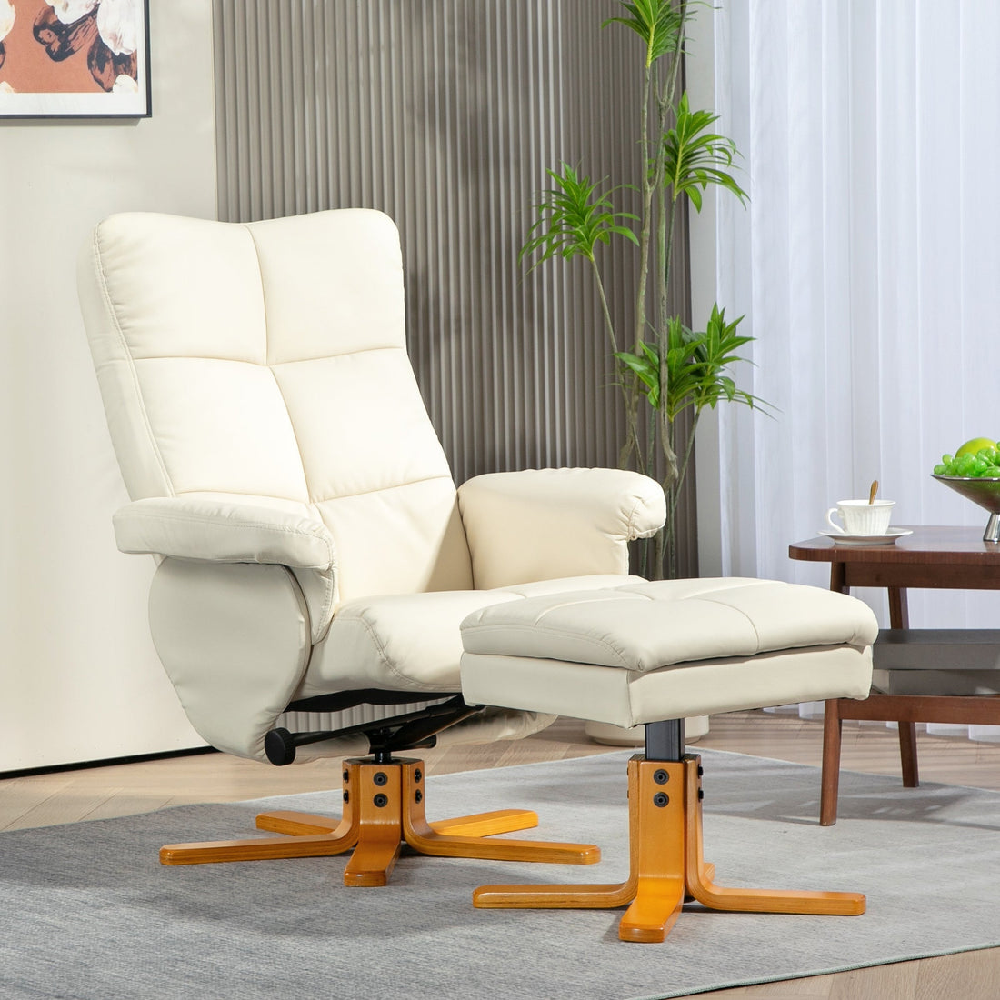 Vilstol med fotpall - justerbar fåtölj | Färg: Vit | Mått: 80x86x99 cm