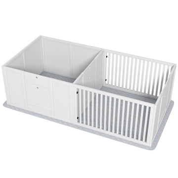 Puppywerpkist met 7 panelen en 2 kamers | Kleur: Wit | Afmetingen: 80x166x50 cm