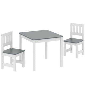 Kindertafel met 2 stoelen | Kleur: Grijs + Wit | Afmetingen: 52x56x48 cm