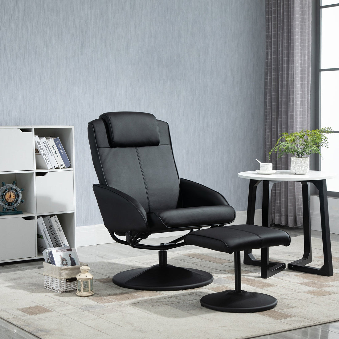 Relax-Sessel mit Fußhocker - Verstellbarer ergonomischer Stuhl | Farbe: Schwarz