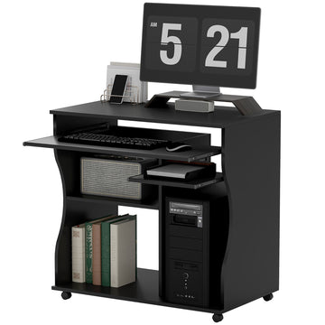 Computertafel op wielen - Compact bureau | Kleur: Zwart | Afmetingen: 80x48x75 cm