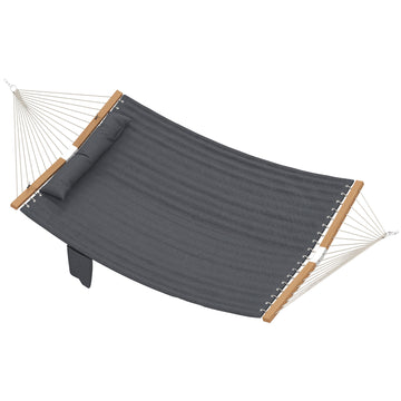 Hangmat 200x140 cm met hoofdkussen en vak | Kleur: Grijs | Afmetingen: 140x325x2,5 cm