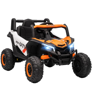 12V elektrische kinderauto met afstandsbediening en LED | Kleur: Oranje+Zwart | Afmetingen: 61x96x56 cm