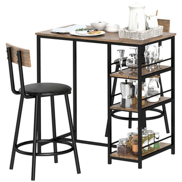 3-delige eettafelset met bartafel en 2 stoelen | Kleur: Zwart | Afmetingen: 90x50x90.5 cm