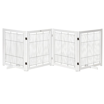 Hondenhek, 4-delig vouwbaar | Kleur: Wit+Zwart | Afmetingen: 305x35,5x82 cm