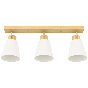 LED-plafondlamp met 3 verstelbare E27-spots | Kleur: Bruin + Wit | Afmetingen: 55x13x20 cm