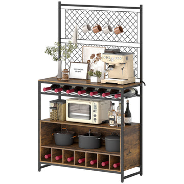 Keukenrek met rasterpanelen en 5 haken | Kleur: Bruin, zwart | Afmetingen: 96.5x38x165 cm