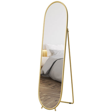 Ovale passpiegel met metalen frame | Kleur: Goud-transparant | Afmetingen: 4x40x160 cm