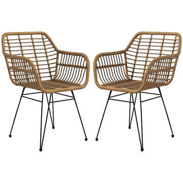 Set van 2 boho keukenstoelen van PE-rattan | Kleur: Lichtbruin | Afmetingen: 60x56x79 cm