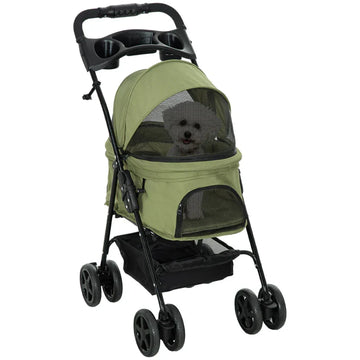 Hondenbuggy, opvouwbaar - voor kleine honden | Kleur: Donkergroen | Afmetingen: 45x67x96 cm