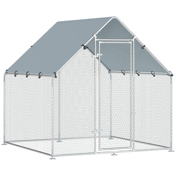 Kippenren 2x2x2 m van verzinkt staal | Kleur: Zilver | Afmetingen: 200x200x200 cm