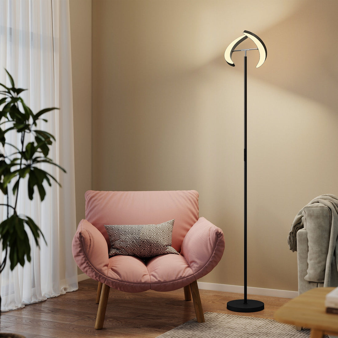 RGB vloerlamp met 2 draaibare lampkoppen | Kleur: Zwart | Afmetingen: 30x30x188 cm