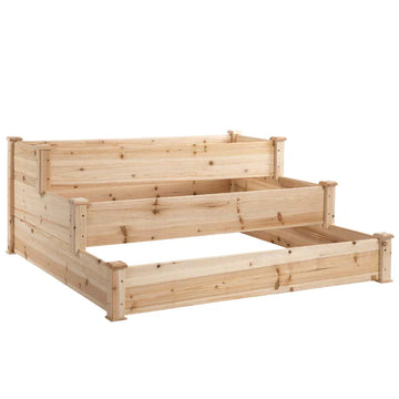 Verhoogde plantenbak met 3 niveaus | Kleur: Naturel | Afmetingen: 124x124x56 cm