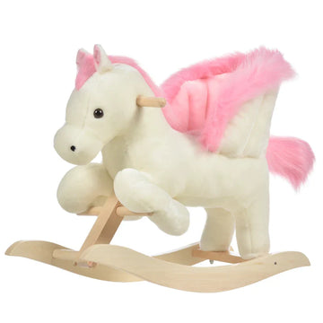 Schommelpaard voor kinderen - Pluche paard | Kleur: Wit/Roze | Afmetingen: 28x70x57 cm