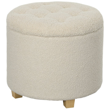 Rond opbergtabouret met deksel en houten poten | Kleur: Bruin | Afmetingen: 45x45x41 cm