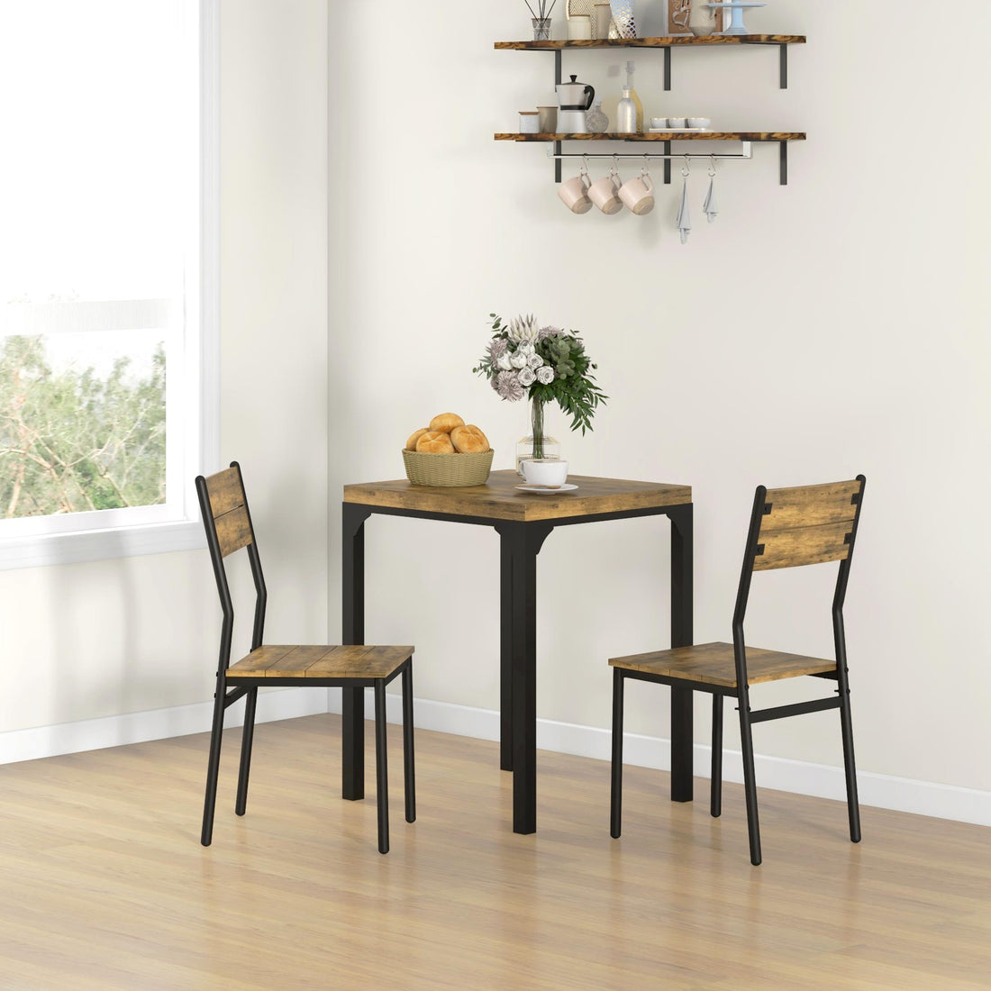 3-teilige Essgruppe mit Tisch und 2 Stühlen | Farbe: Rustikales Braun | Abmessungen: 60x60x76 cm