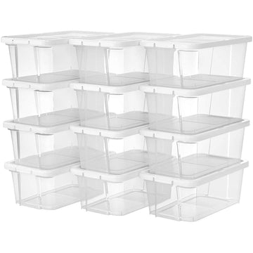 Schoenenboxen, set van 12, transparant, kunststof deksel, 35 x 20 x 12,5 cm