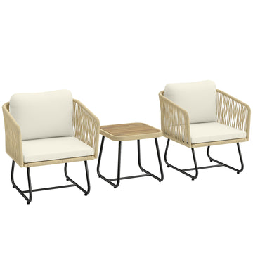 3-delig FSC Rattan bistroset met 2 stoelen en tafel | Kleur: Cremewit | Afmetingen: 65x61x70 cm