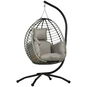 Hangstoel met standaard en kussen - Egg chair | Kleur: Grijs | Afmetingen: 100x110x188 cm