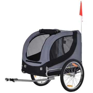 Hondenfietskar - Fietstrailer voor huisdieren | Kleur: Grijs & zwart | Afmetingen: 73x130x90 cm