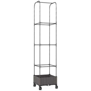 Mobiele plantenbak met rankgitter en wielen | Kleur: Zwart | Afmetingen: 40x40x185 cm