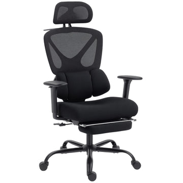 Ergonomische bureaustoel met lendensteun | Kleur: Zwart | Afmetingen: 73x75x120-128 cm
