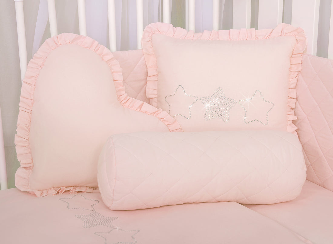 Hjärtformad dekorativ kudde - bekvämt stöd, puderrosa, bomull