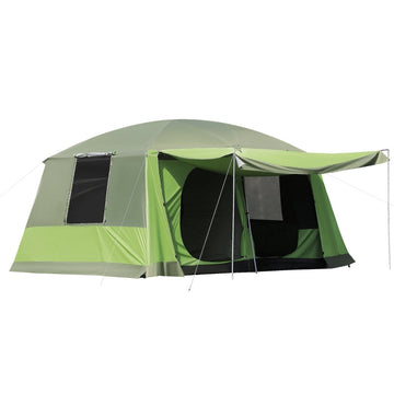 Dometent 4-8 personen, 2 slaapcabines | Kleur: Legergroen + grasgroen | Afmetingen: 305x405x225 cm