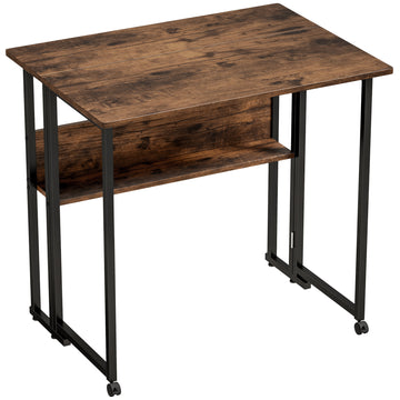 Inklapbaar bureau met opbergrek | Kleur: Rustiek bruin | Afmetingen: 80x58x75 cm