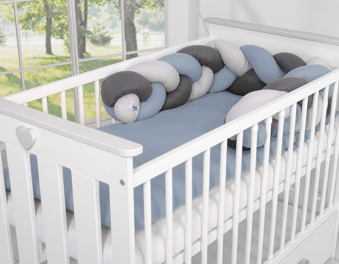 Flätad spjälsängsskydd - knutskydd - 100% bomull, extra mjuk, bättre luftcirkulation