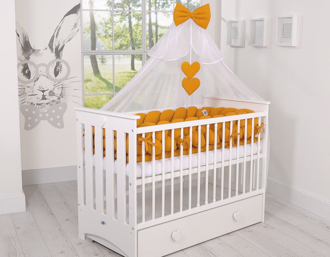 Spjälsängsskydd, vävd sängskydd XXL, extra mjuk och andningsbar - 100 % bomull - honungsgul