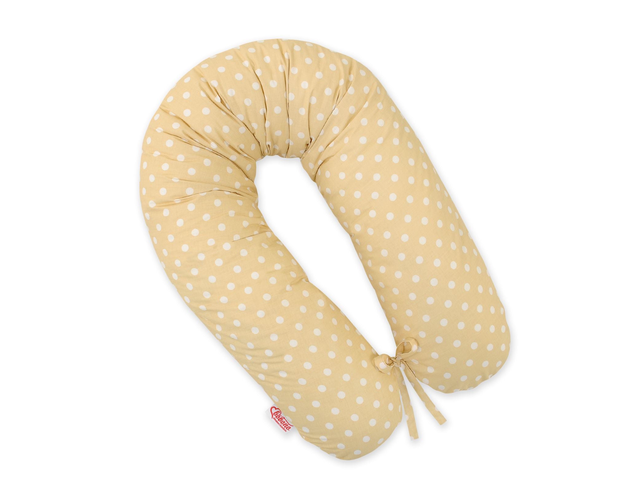 Zwangerschapskussen – relaxkussen – optimale steun, afneembare hoes, wit met beige polkadots