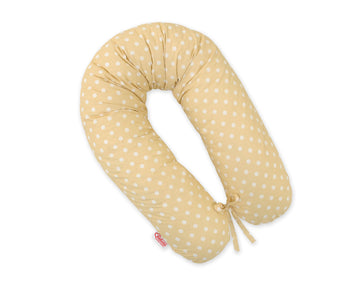 Zwangerschapskussen – relaxkussen – optimale steun, afneembare hoes, wit met beige polkadots