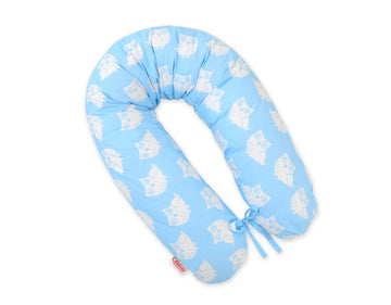 Zwangerschapspillow, voedingskussen, extra comfort – afneembare hoes, blauw uilenmotief