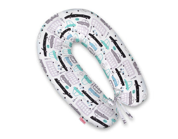 Zwangerschapskussen, voedingskussen, optimale ondersteuning – 170 cm – grijs/turquoise auto's