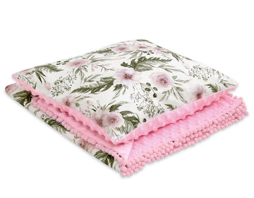 Babydeken set, wiegdeken, extra zacht & warm - dubbelzijdig minky pluche - roze pioenroos