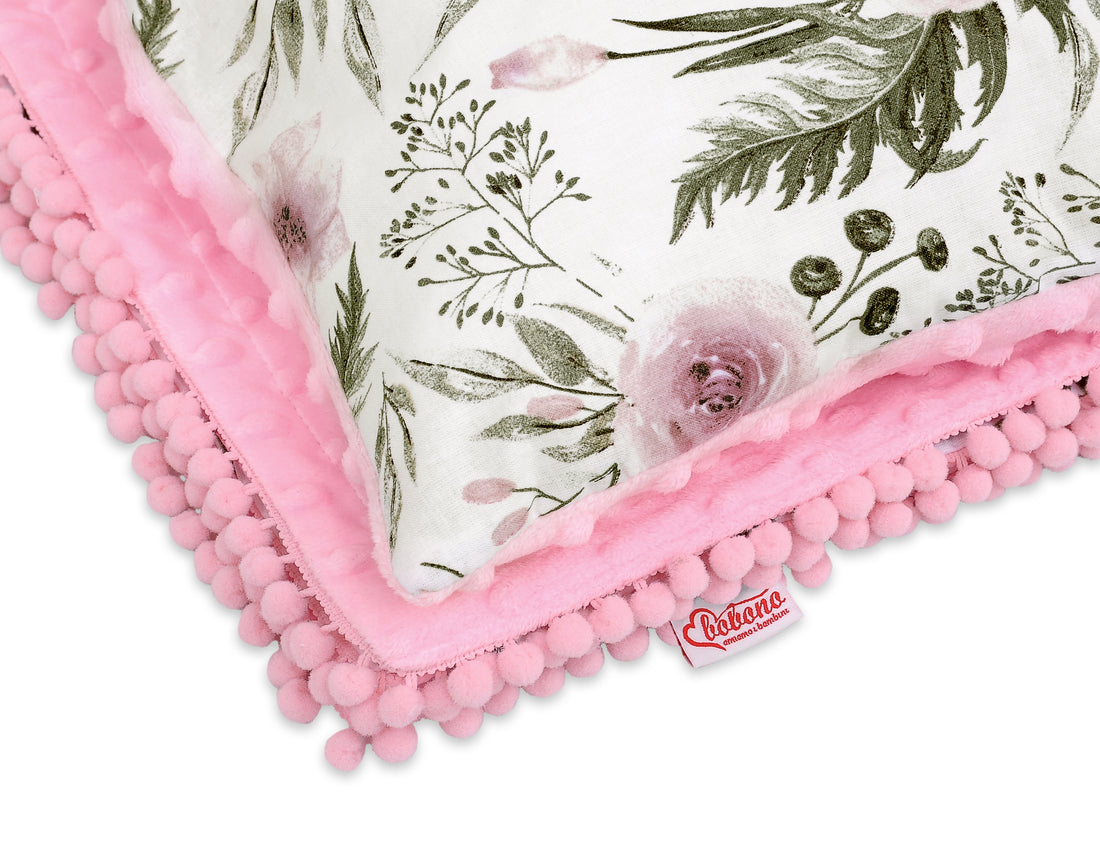 Babydeken set, wiegdeken, extra zacht & warm - dubbelzijdig minky pluche - roze pioenroos