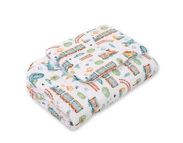2-delige babybedset, wiegset, extra zacht comfort – turquoise trein, 100% katoen