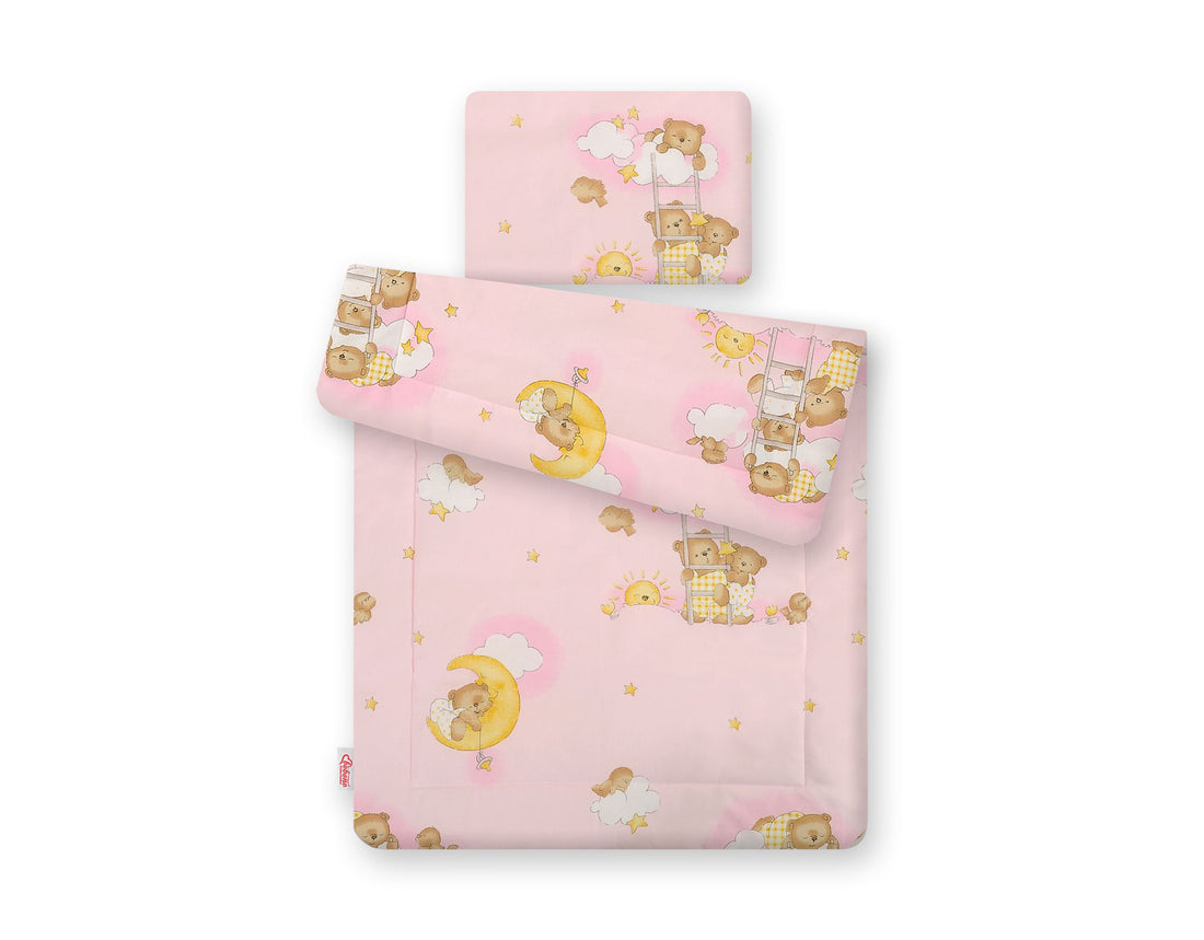 2-delige babybeddenset - bedgoed - zacht & vormvast, ideaal voor wieg/kinderwagen, roze teddyberen