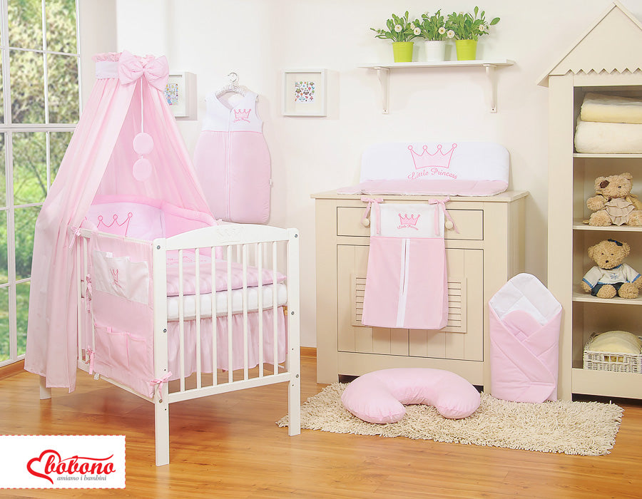 5-delige kinderbeddenset – babybed set – met hemel, 100% katoen, roze, voor prins(es)