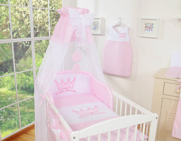 5-delige kinderbeddenset – babybed set – met hemel, 100% katoen, roze, voor prins(es)
