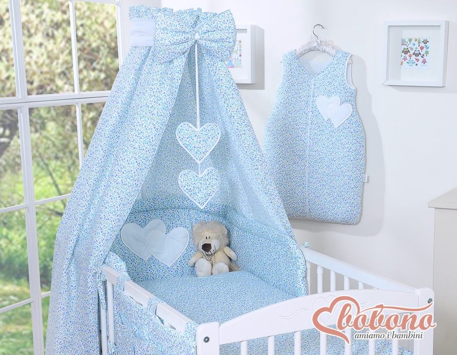 Babylaken 5-delig set, beddengoed, huidvriendelijk comfort met aankleed-kapje - Hanging Hearts