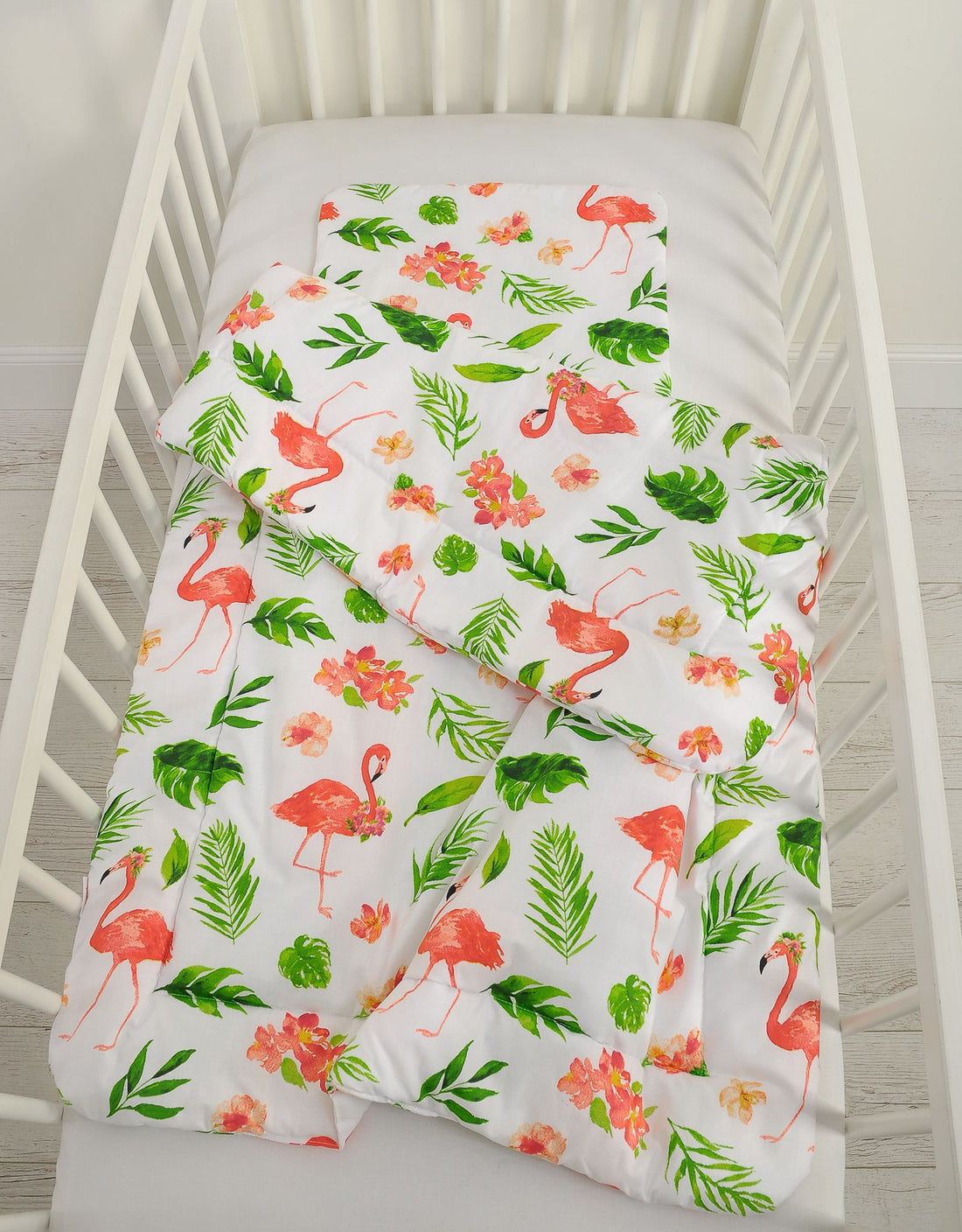 2-delige beddengoedset - dekbedset - extra zacht, ademend katoen, 135x100 cm, koraalroze flamingo's
