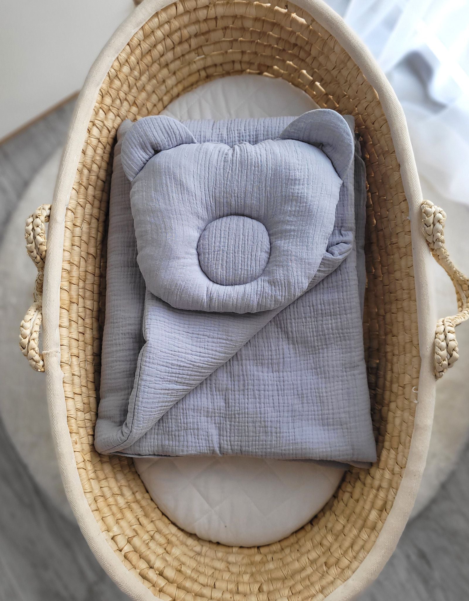 Täcke med kudde - babysängkläderset - termoreglerande, extra mjukt, 2-delat, grått